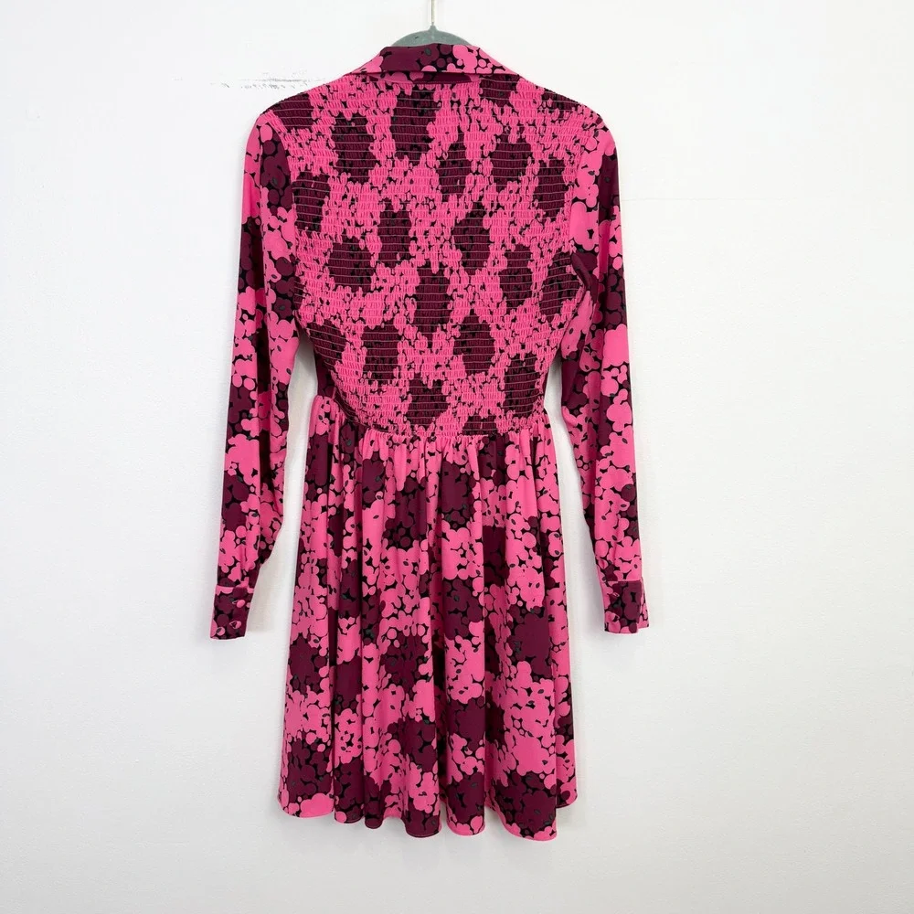 Kate Spade New York Bubble Dot Smocked Shirt Dress Rhubarb Jam Pink Size 0